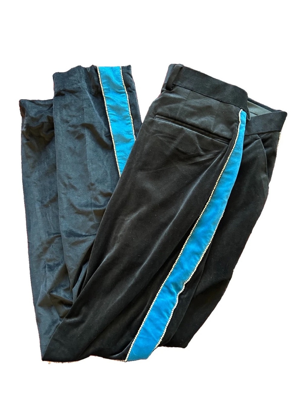 ASOS Mens W30 L30 Black Velvet Blue Rhinestone Stripe Tuxedo Pants